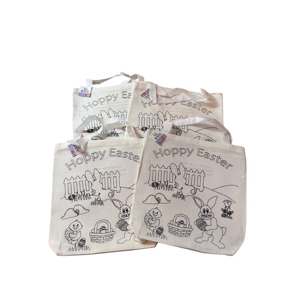 NWT Color Me Tote Bag 4Pcs Cream Canvas Personalize Craft Coloring Activity Kids